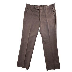Vintage Sansabelt Dress Pants Mens 36x32 Brown Flat Straight Leg Business Formal